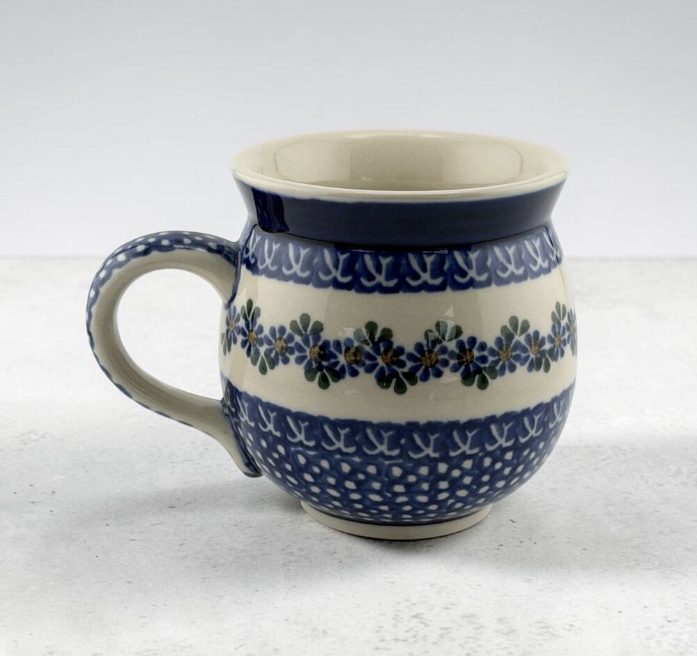 Boleslawiec Polish Pottery Blue Daisy Garland Coffee Mug Blue/Green 3.75 Inch